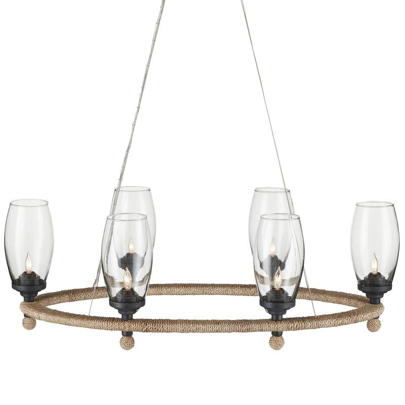 Currey & Company Hightider Glass Oval Chandelier - 12"h x 36"w x 18.75"d - 12"h x 36"w x 18.75"d - Natural/Clear/French Black