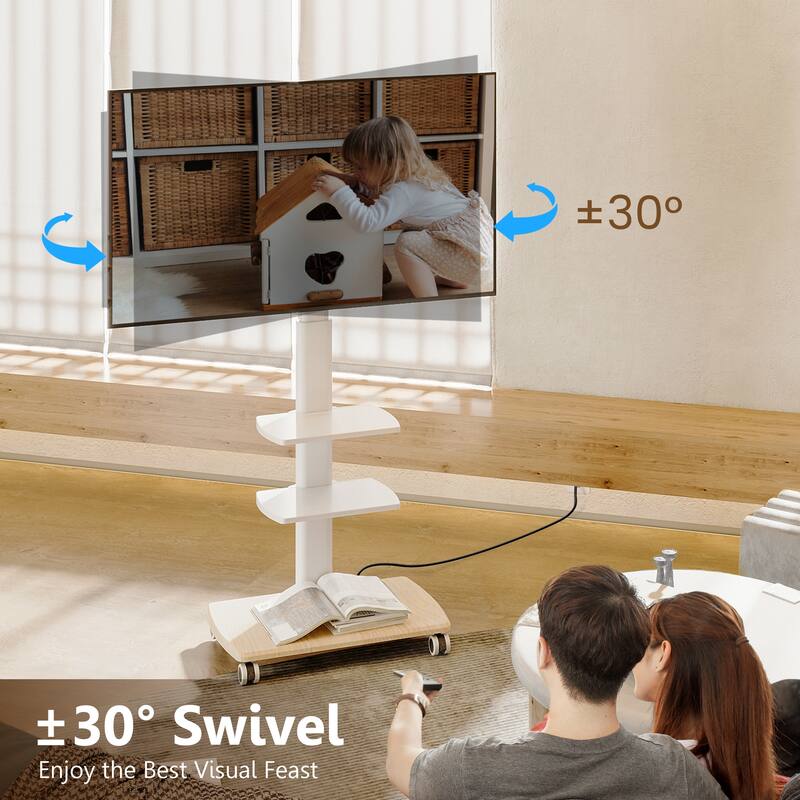 FITUEYES Rolling TV Stand for 32-70 Inch TVs with Power Strip, Height Adjustable with Wheels Wood Base Hold up to 88 lbs