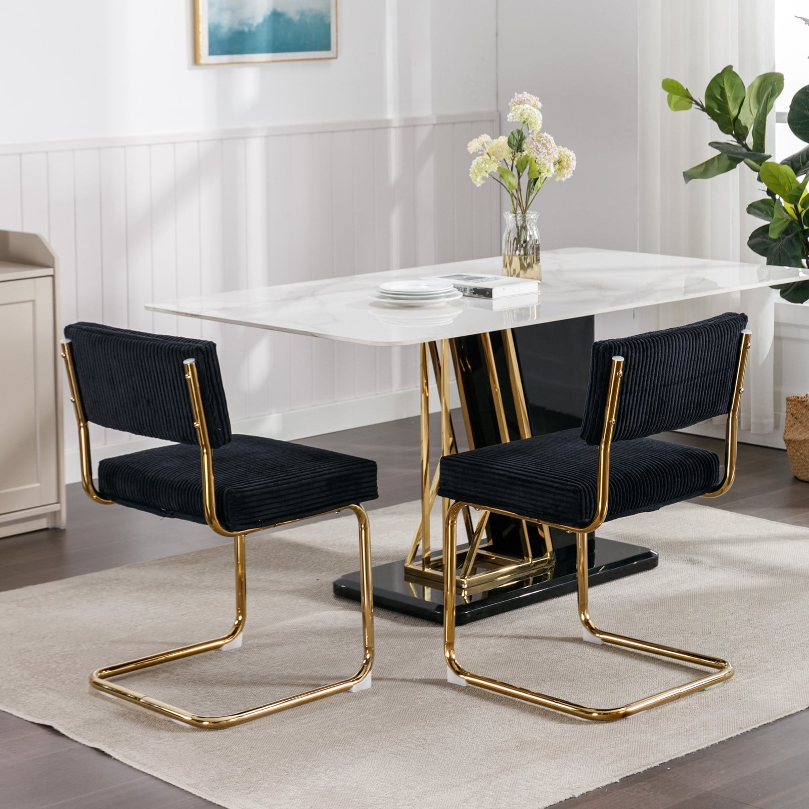 Modern Dining Chairs with Gold Metal Base Accent Armless Kitchen Chairs with Channel Tufting Set of 2 On Sale Bed Bath Beyond 37777771