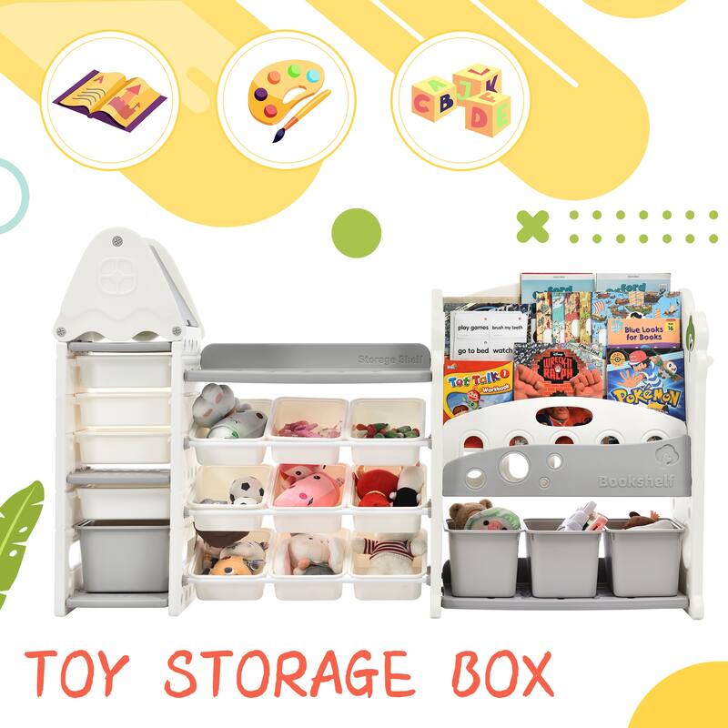 Kids Bookshelf Toy Storage Organizer,17 Bins,5 Bookshelves,Nursery Organizer Kids Furniture Set Toy Cabinet Unit,HDPE Shelf,Bins