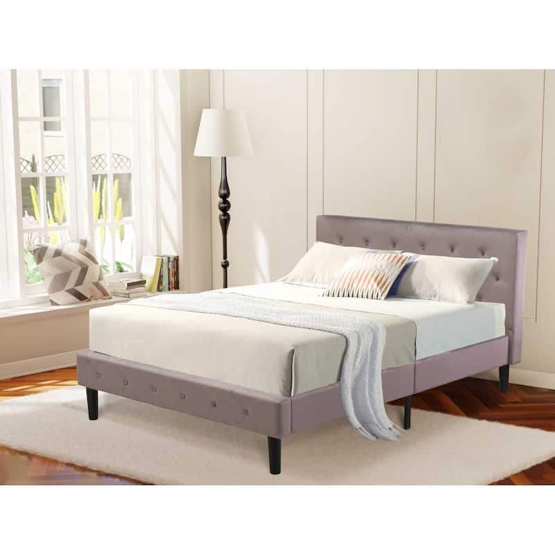 Full Size Platform Bed - Tufted Velvet Upholstered Bed Frame with Headboard & Footboard