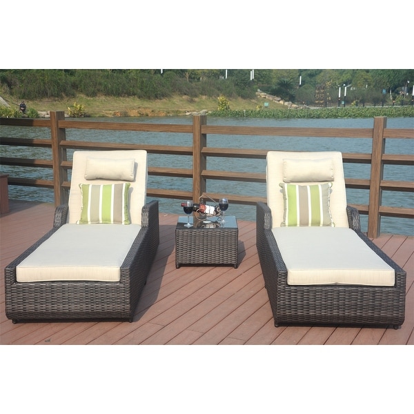 Jamaica 3-Pieces Outdoor Aluminum Adjustable Wicker Chaise Lounge Set by Direct Wicker