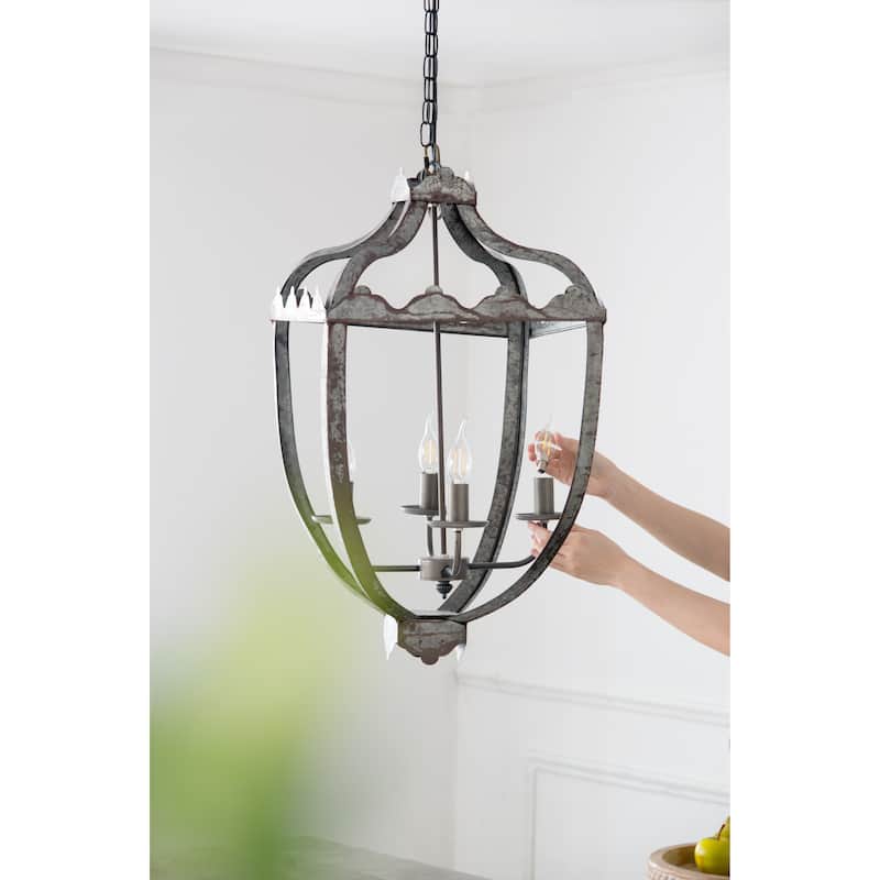 4 - Light Metal Chandelier, Hanging Light Fixture with Adjustable Chain for Kitchen Dining Room, Bulb Not Included