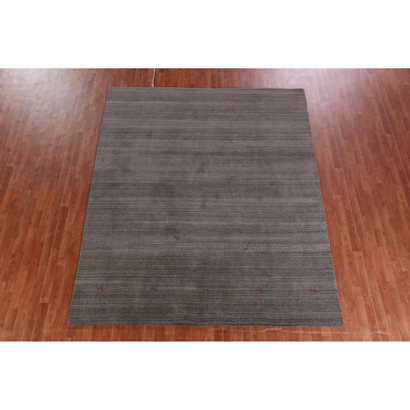 Hand Knotted Oriental 100% Wool Carpet Tribal Tribal Greys & Charcoal Gabbeh Area Rug - 9' 8'' X 7' 11''