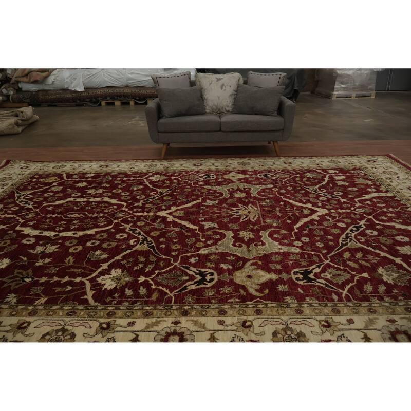 Hand Knotted Oriental 100% Wool Carpet Traditional All-Over Red Peshawar Area Rug - 14' 7'' X 9' 11''
