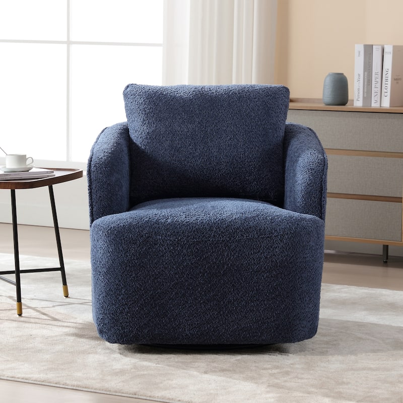 Boucle Fabric Upholstered Swivel Barrel Armchair With Pillow