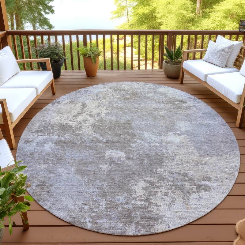 Machine Washable Indoor/ Outdoor Chic Modern Chantille Rug - Taupe - 8' x 8'