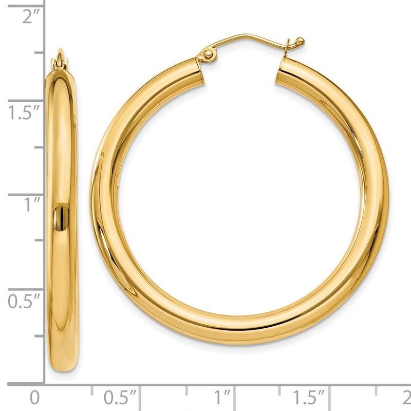 Curata 10k Yellow Gold 4mm Polished Classic Lightweight Round Tube Hoop Earrings - 25 through 65mm
