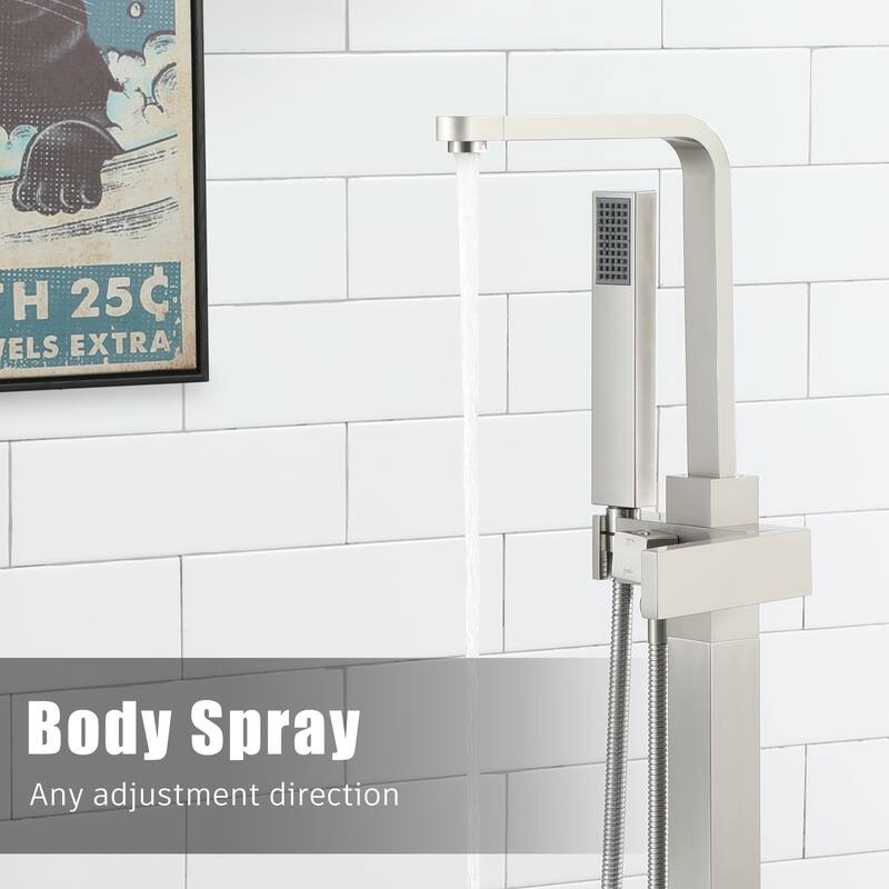 Freestanding Bathtub Faucet, Floor Mount Bathtub Filler with Handheld Shower