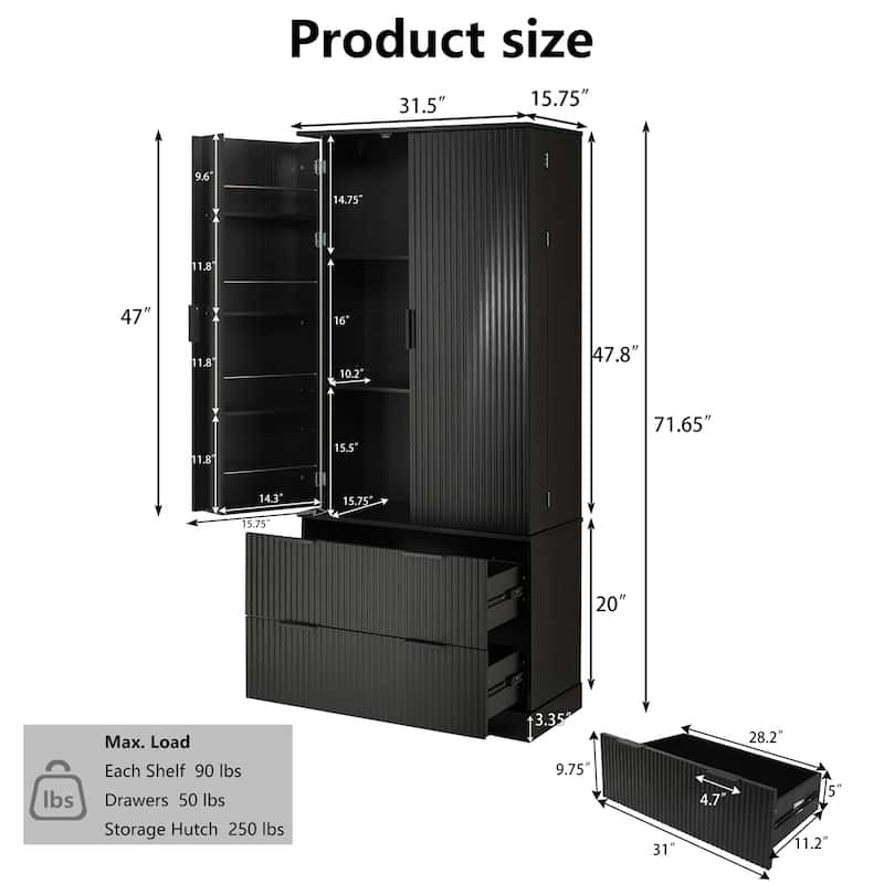 Pantry Storage with 2 Large Drawers, Tall Pantry Storage Cabinet with 8 Door Spice Rack, Freestanding Cupboard Cabinet