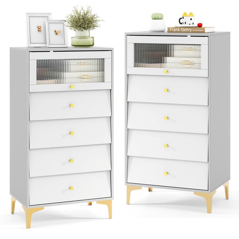 Gymax 2 PCS 4 Drawer Dresser 44.5'' Tall Dresser Chest of Drawers - 4-drawer - Grey