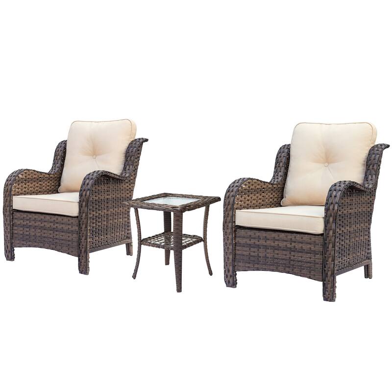 Outdoor Brown Wicker Patio Furniture Seating Sets with Beige Cushions
