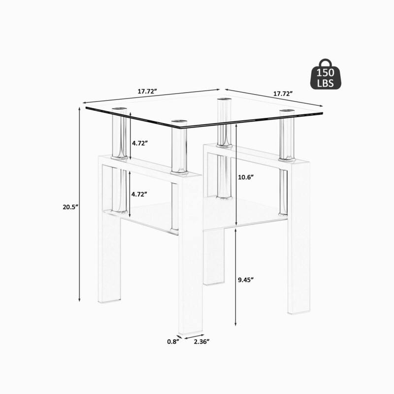 1-Piece or 2-Piece Tempered Glass End Table