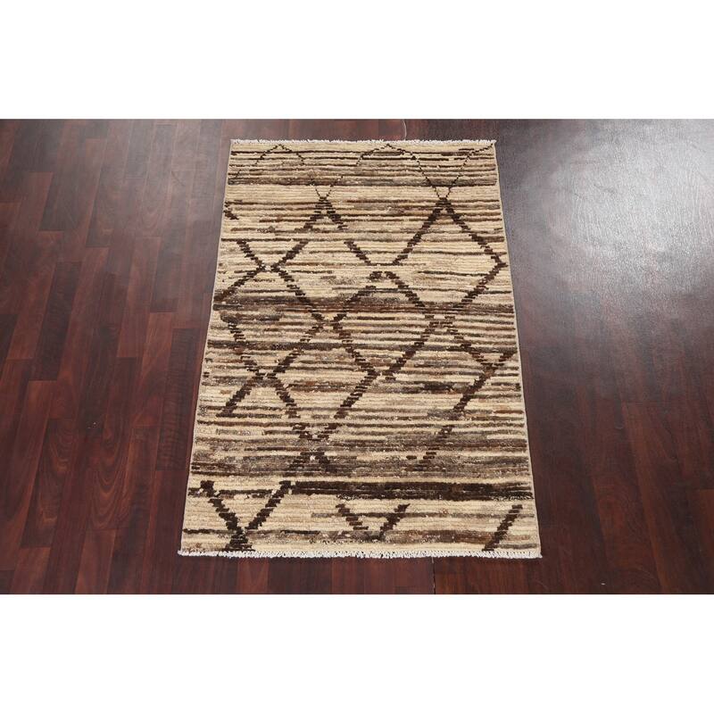 Contemporary Oriental Wool Gabbeh Kashkoli Area Rug Handmade Carpet - 3'2" x 4'11"