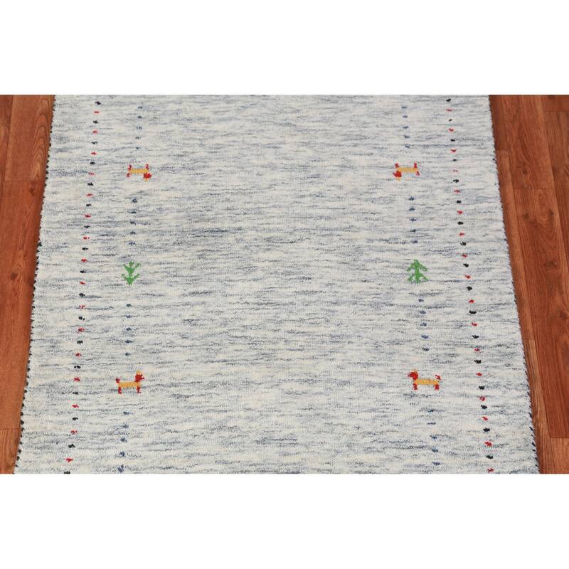 Hand Knotted Oriental 100% Wool Carpet Tribal Stripe Beige & Ivories Gabbeh Area Rug - 4' 9'' X 3' 1''