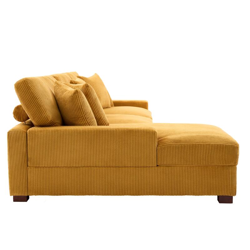 118" W Corduroy L-shape Modular Sectional Sofa with Pillows