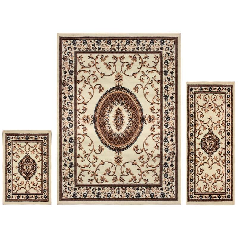 Formal Floral Scroll Vines Border Indoor 3-Piece Area Rug Set by Superior