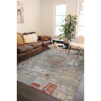 EXQUISITE RUGS Laureno Hand-knotted Bamboo Silk Blue/Multi Area Rug.