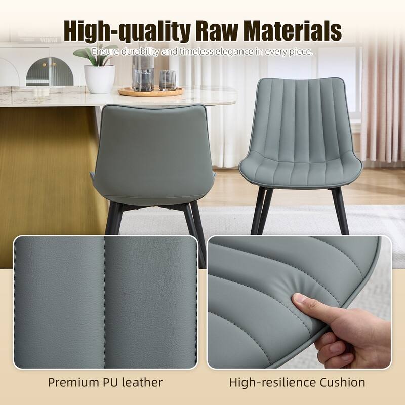 HOMEFUN PU Leather Upholstered Stripes Sturdy Metal Frame Dining Chairs(set of 2)