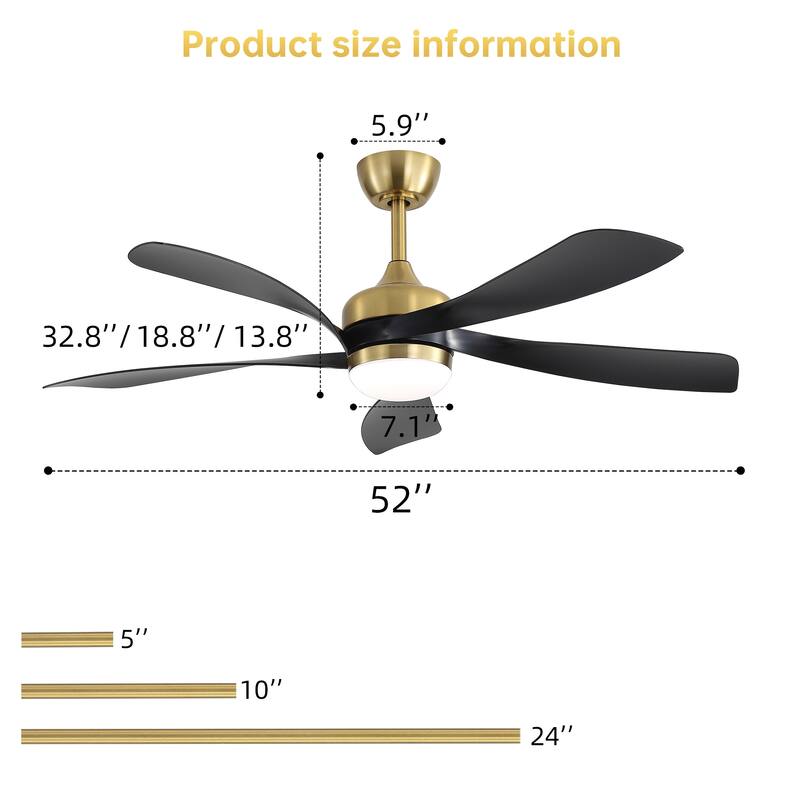 52-Inch Ceiling Fan with Light - Dimmable with Memory Function, DC Reversible Motor, Includes Remote Control