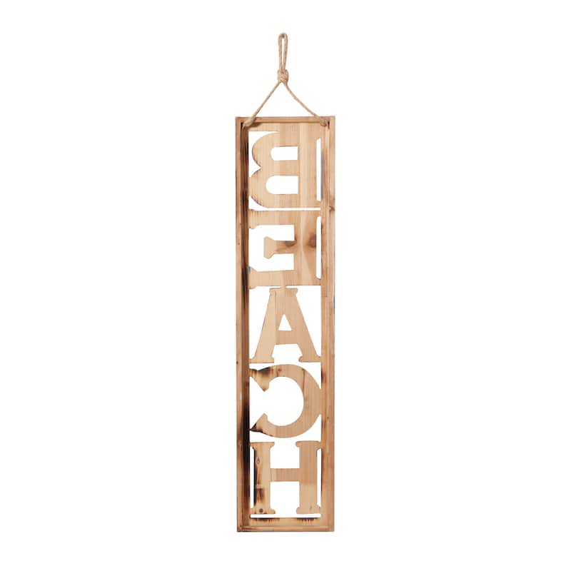 Wooden Sign Beach Wall Decor with Rope Hanger - Beige - Roche River Decor