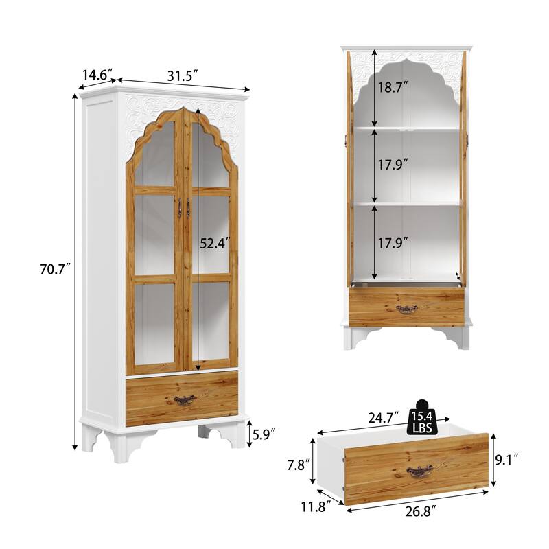 Tall Bookshelf Display Cabinet Curio Cabinet with Acrylic Glass Doors - 70.9"X31.5"
