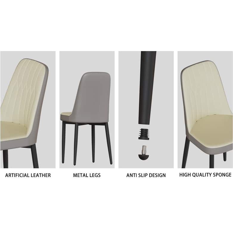 63 "medieval modern cream style MDF dining table and PU dining chair set 4. Assemble Desktop and metal leg dining chair set