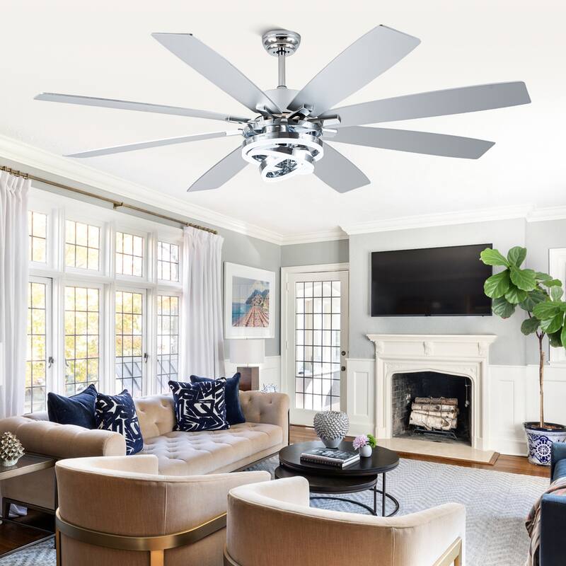 Cusp Barn 52"/72" Modern Large Dimmable LED Ceiling Fan with Lights and Remote, Reversible 8-Blade DC Motor DIY Shape Chandelier