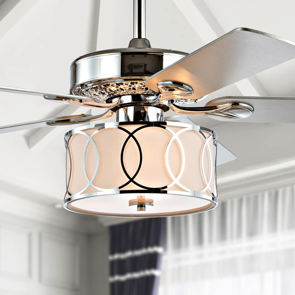 JONATHAN Y Kate 3-Light Transitional Glam Drum Shade LED Ceiling Fan With Remote - 52"