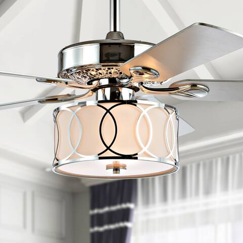 Kate 3-Light Transitional Glam Drum Shade LED Ceiling Fan With Remote, by JONATHAN Y - 52"