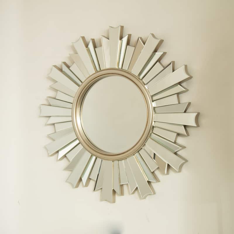 26" HenGis Mirror, Wall-mounted Sunburst-shaped PU Art Decorative Mirror, Suitable for Bathroom, Bedroom, Living Room