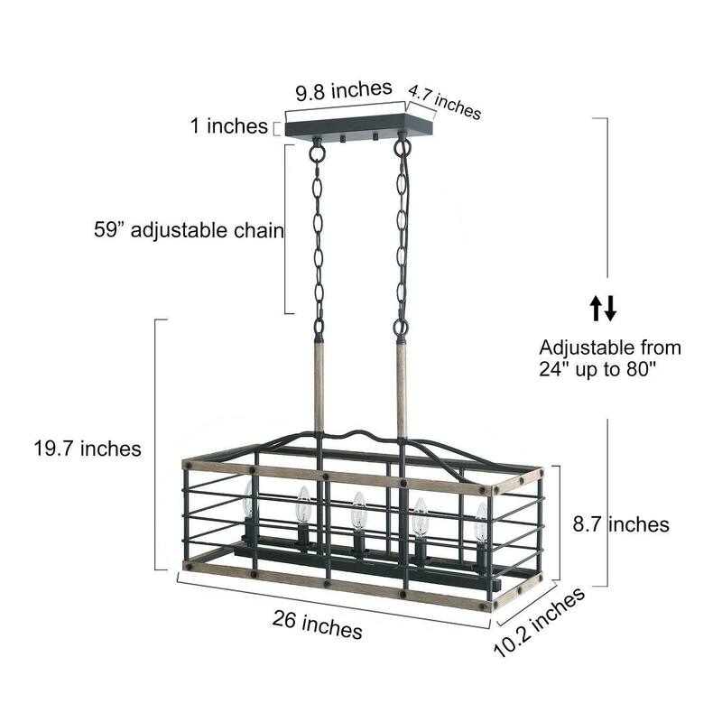 The Gray Barn 5-Light Chandelier Rectangle Island Light for Dining Room - L26" x W10.2" x H19.7"