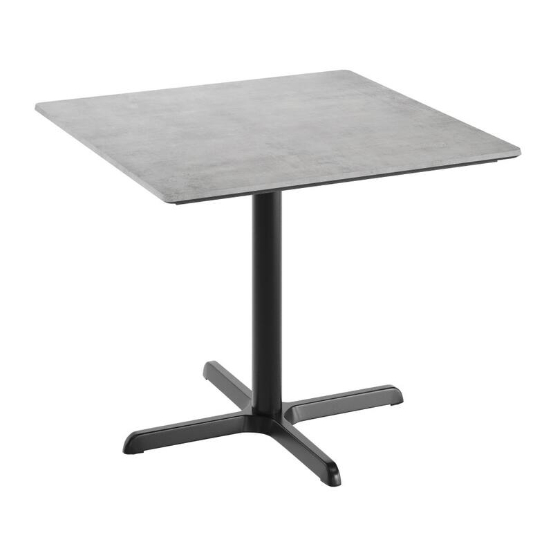 Commercial HPL Tabletop with Table Height Crisscross Base - Gray Faux Concrete/Black Base