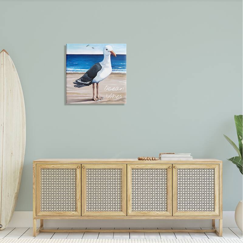 Stupell Ocean Vibes Coastal Seagull Beach Stretched Canvas Wall Art, Design by Elizabeth Tyndall