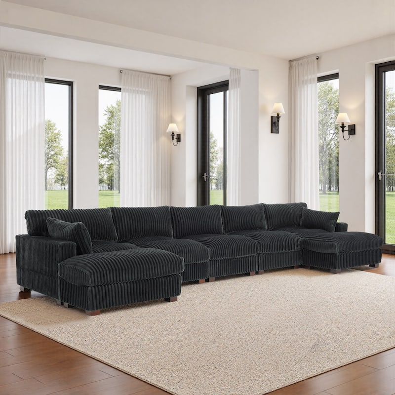 Plush Cotton Flannel Modular Sectional Sofa with 2 Ottomans - Grey