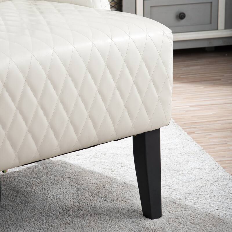 Faux Leather Wingback Chair with Wooden Legs and High Back Support