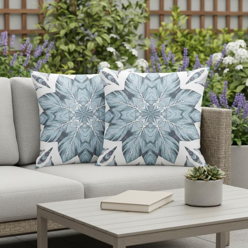 HomeRoots Set of Two 16" X 16" Blue and White Blown Seam Eclectic Indoor Outdoor Throw Pillow - 16.00' X '16.00' X '5.00 - Blue/White - 16.00' X '16.00' X '5.00