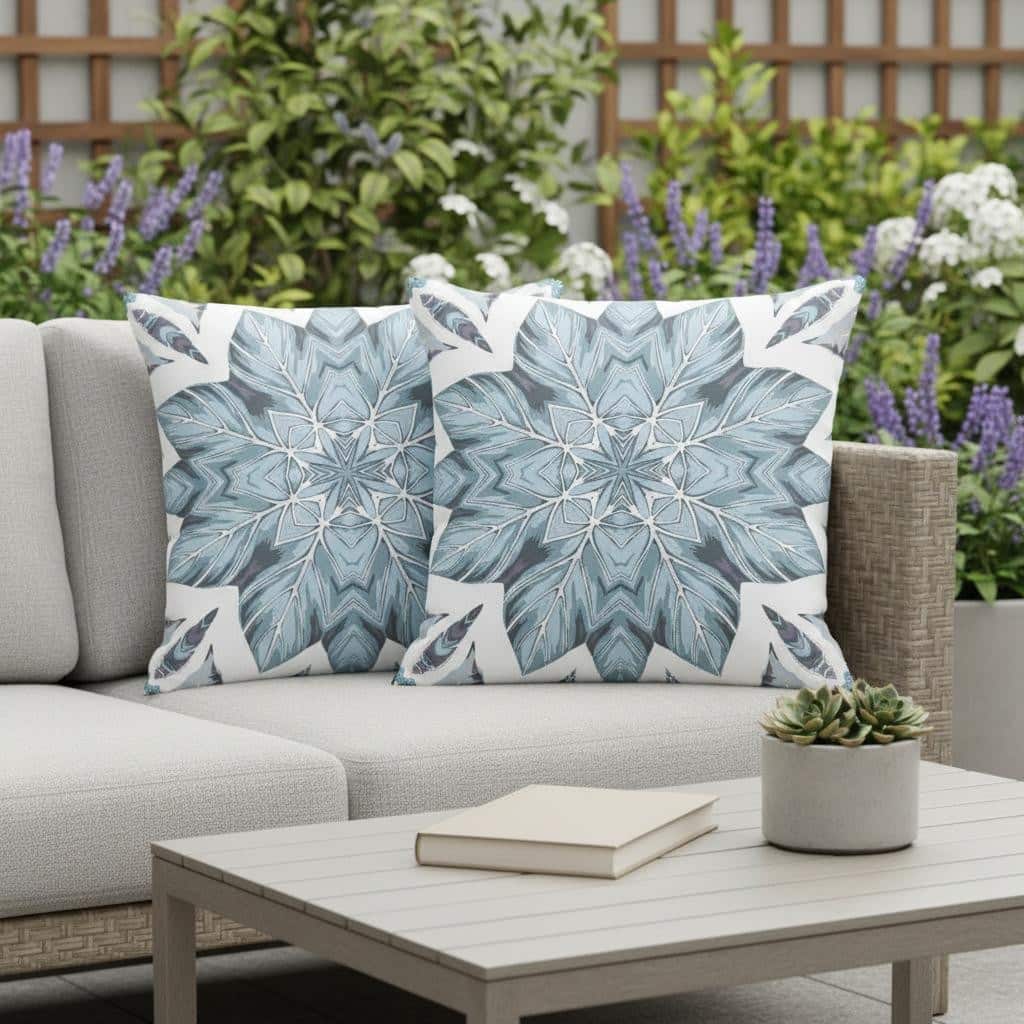 HomeRoots Set of Two 16" X 16" Blue and White Blown Seam Eclectic Indoor Outdoor Throw Pillow - 16.00' X '16.00' X '5.00