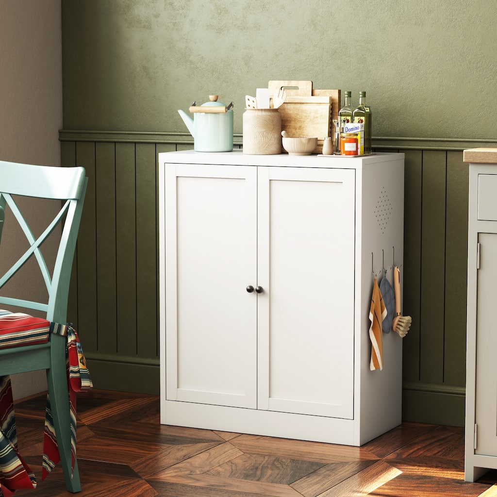 34.6" White Metal Pantry Cabinet with Adjustable Shelves - Freestanding Kitchen Storage Organizer with Easy-Grip Handles