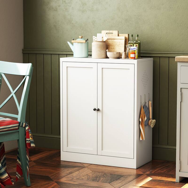 Anmytek 34.6" White Metal Freestanding Pantry Cabinet Adjustable Shelves Kitchen Storage Organizer - White