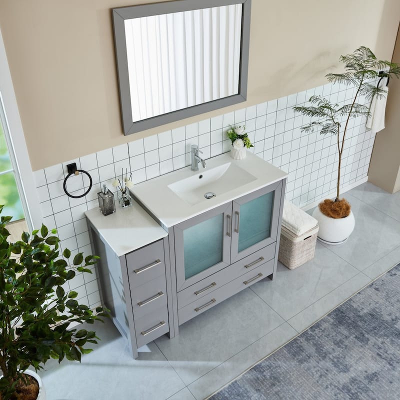 Vanity Art 48-Inch Single Sink Bathroom Vanity Set 5 Dove-Tailed Drawers 2 Cabinets 1 Shelf Soft-Closing Doors with Free Mirror