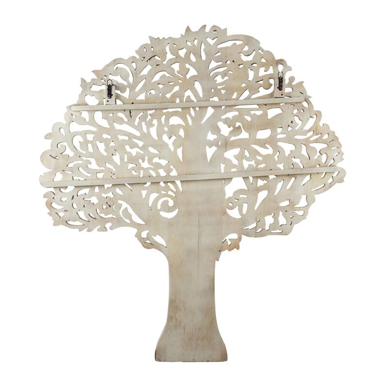Mango Wood Tree Large Carved Home Wall Decor with Scrollwork - White or Brown - Roche River Decor