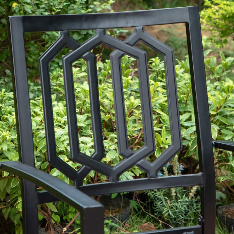 MAISON ARTS Black Steel Slat Seat Outdoor Dining Armchairs (Set of 4)