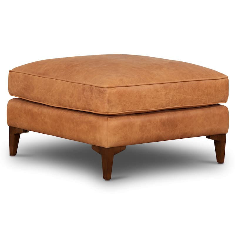 Poly & Bark Essex Ottoman - Full Grain Genuine Italian Leather - Cognac Tan