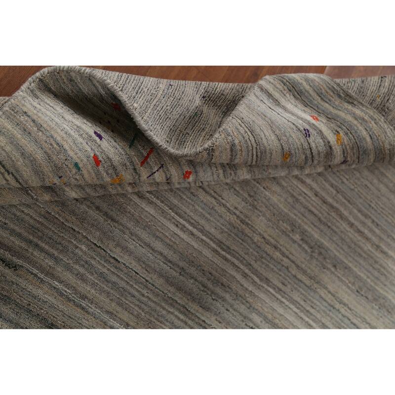 All-Over Striped Gabbeh Indian Square Rug Hand-Knotted Wool Carpet - 7'10"x 7'11"