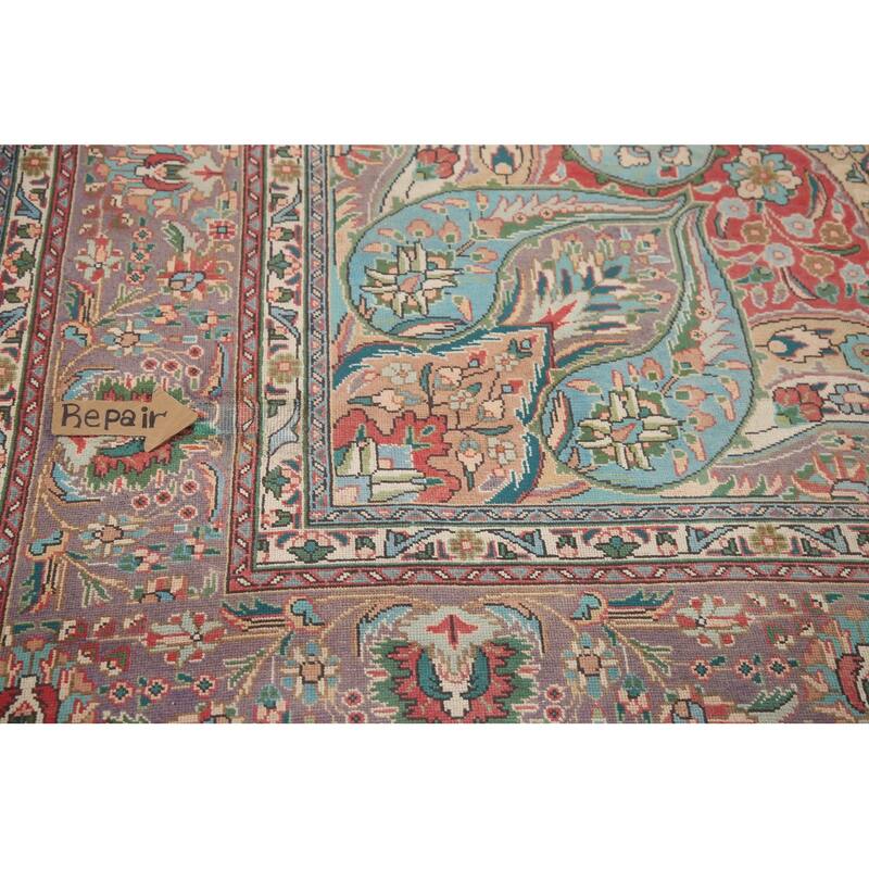 Hand Knotted Oriental 100% Wool Carpet Traditional Floral Red Tabriz Area Rug - 12' 8'' X 9' 8''