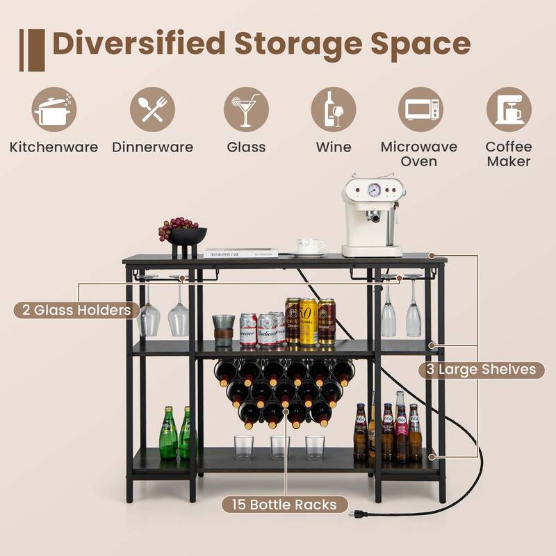 Costway Wine Cabinet Bar Table Rack Table for Drinks Glasses with - See Details