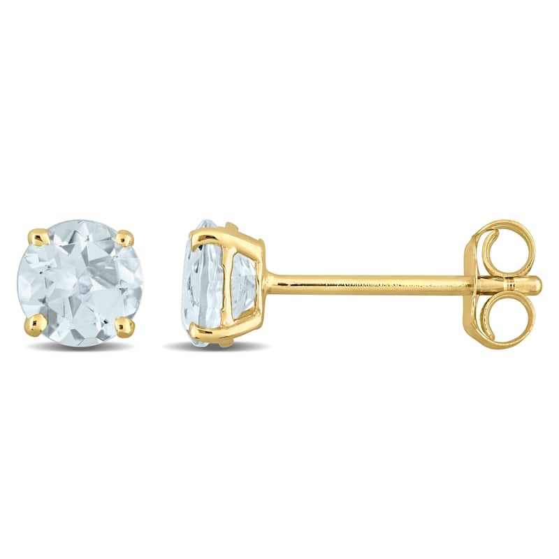 Miadora Aquamarine Solitaire Birthstone Stud Earrings in 14k Yellow Gold