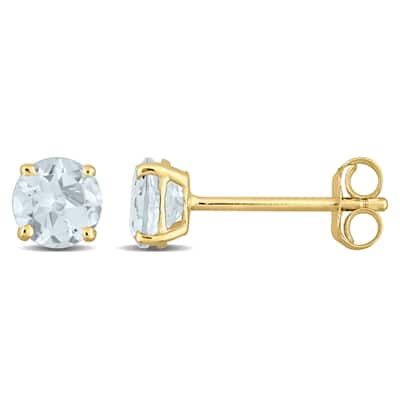 Miadora Aquamarine Solitaire Birthstone Stud Earrings in 14k Yellow Gold
