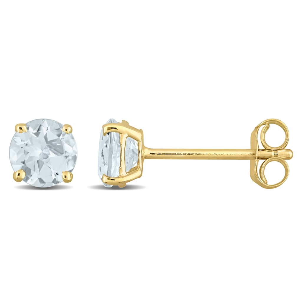 Miadora Aquamarine Solitaire Birthstone Stud Earrings in 14k Yellow Gold